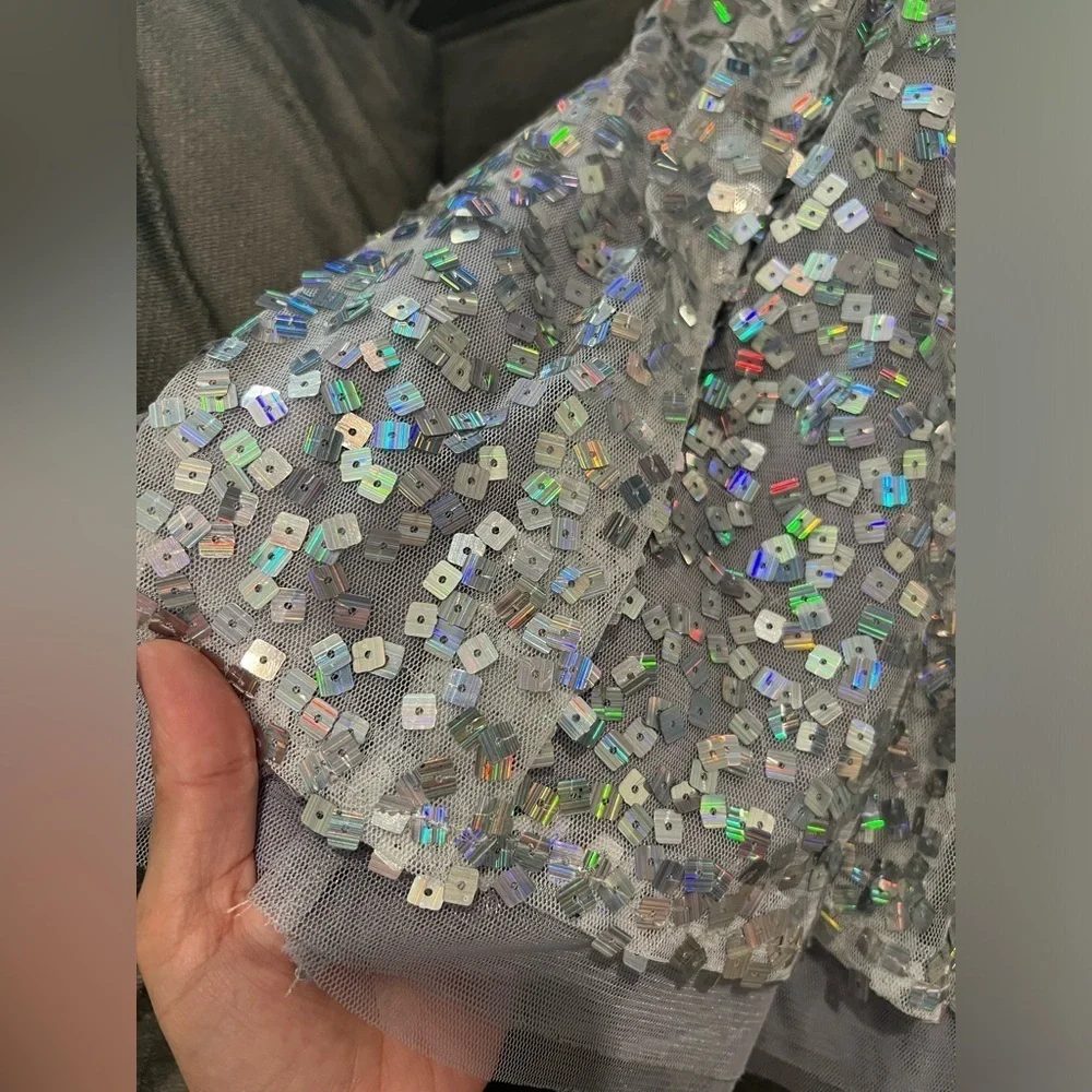 Justice Girls Sequined Skirt size 10 tulle lining Gray/Silver Party Formal - Picture 9 of 9